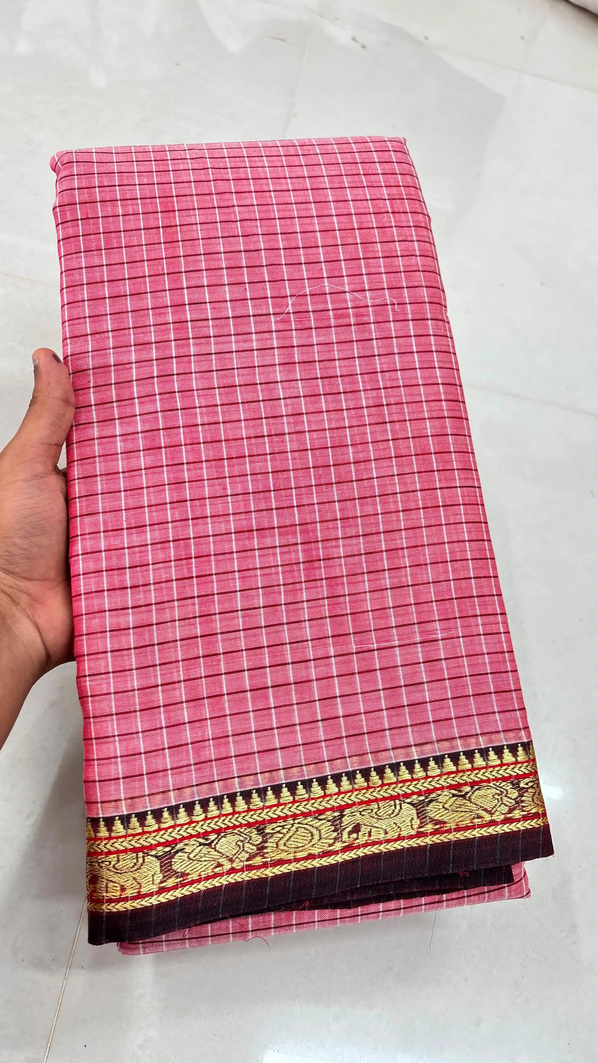 Narayan Peth Pure Cotton Checked Saree
